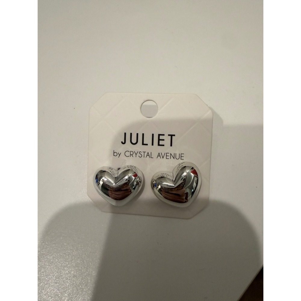 Juliet by Crystal Avenue Silver Puffed Heart Stud‎ EarringsNEW
